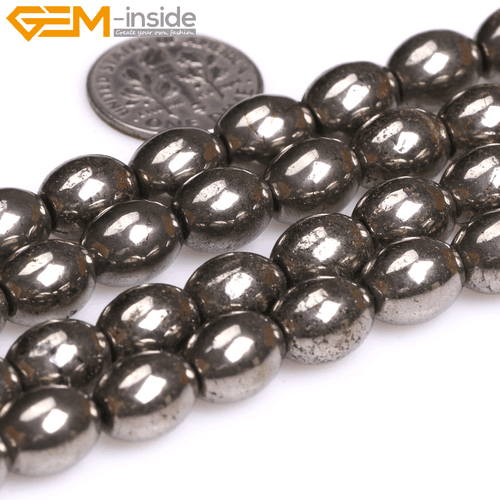 Natural Gray Pyrite Gemstone Loose Beads Olivary For Jewelry Making Strand 15"GI - Picture 2 of 39