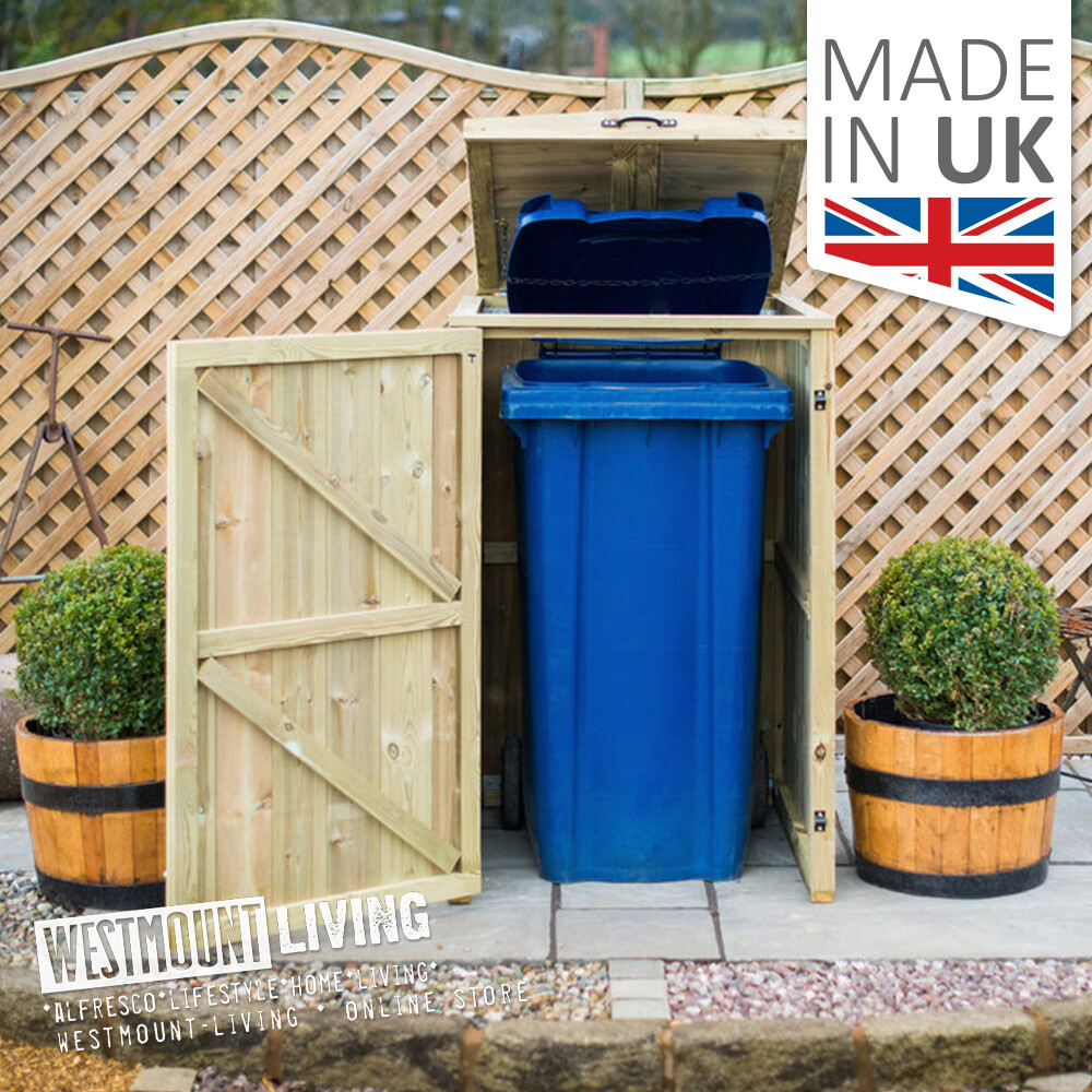SINGLE DOUBLE TRIPLE + RECYCLING BOX WOODEN WHEELIE BIN STORE STORAGE