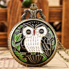 Lovely Owl Design Unisex Quartz Pocket Watch Arabic Number Necklace Chain Gift