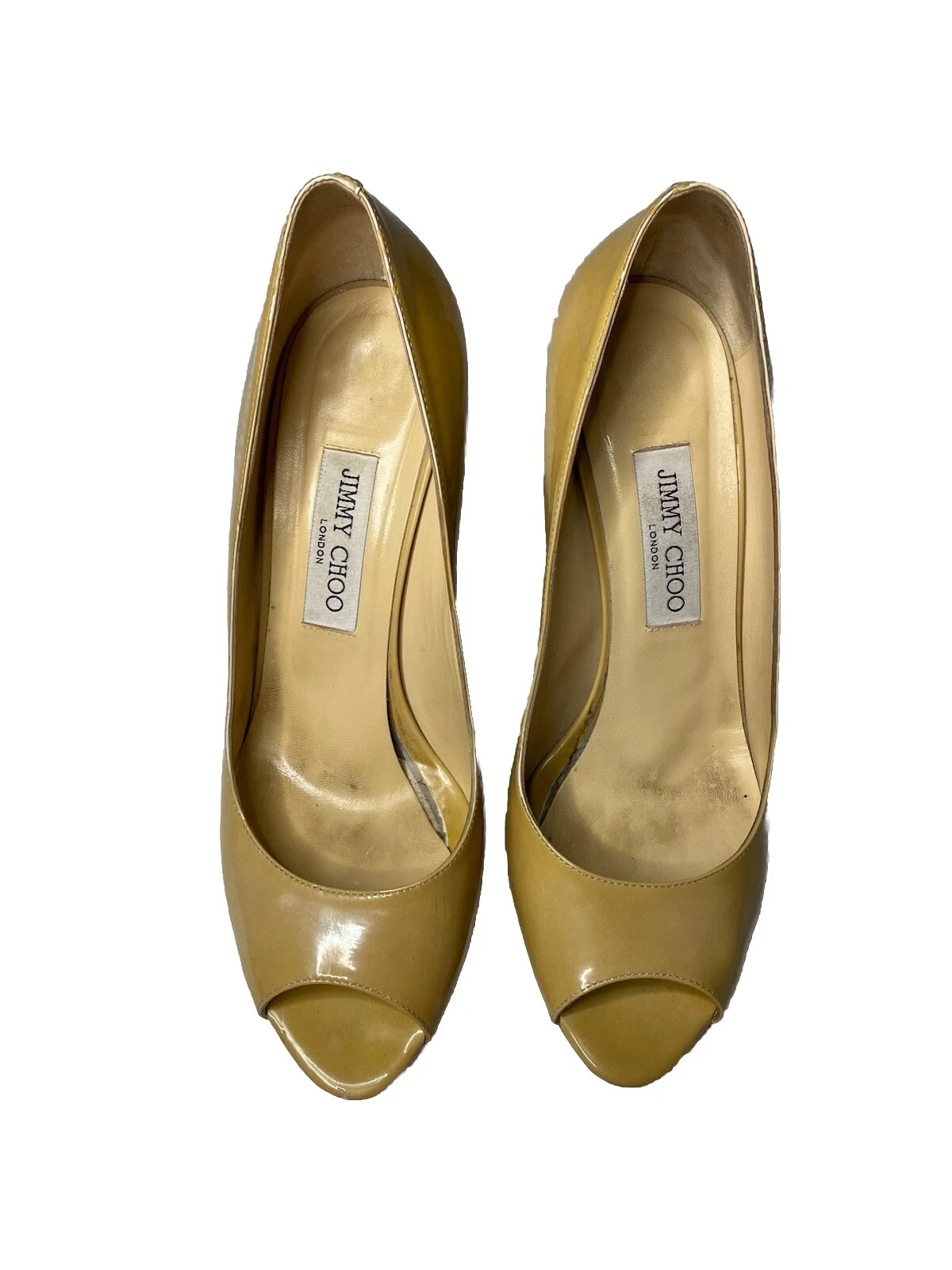 Jimmy Choo London Tan Patent Leather Slip On Pumps Size 40