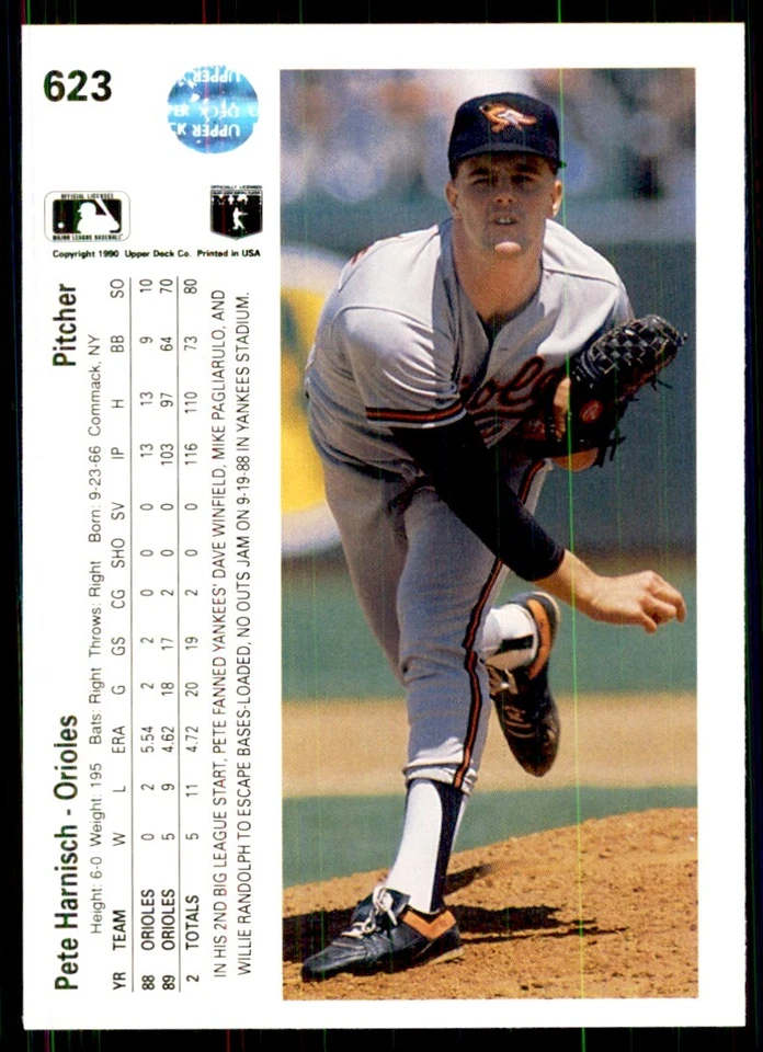 1990 Upper Deck Pete Harnisch Baseball Cards #623 - Image 2 of 2