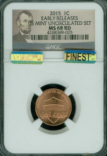 2015 LINCOLN LOGO CENT SHIELD NGC MS68 RED ER PQ MAC FINEST MAC SPOTLESS *