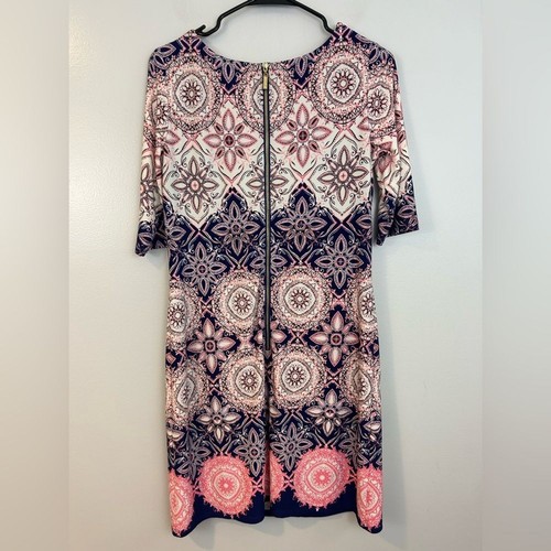 Eliza J Abstract Pink & Navy Mixed Print/Floral Short Sleeve Shift Dress Size 6 - Picture 6 of 8