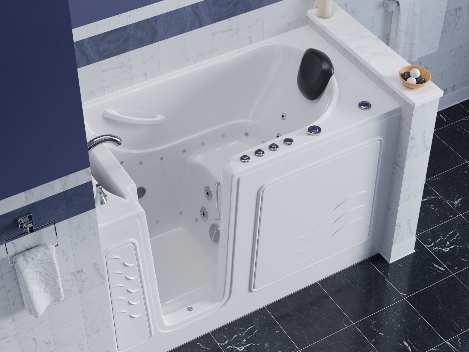 Meditub Walk-In 30x60 Left Drain Whirlpool & Air Jetted Bathtub, White - Chrome