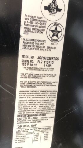 GE Profile 36" Gas Cooktop Model JGP970SEK2SS Single Cooking Grate. 10”x9-3/4” - Picture 3 of 3