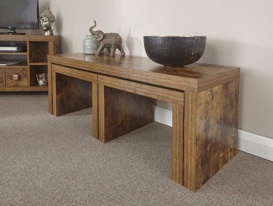 Mango Wood Effect Living Room Range Coffee Table TV Stand Dark Hardwood