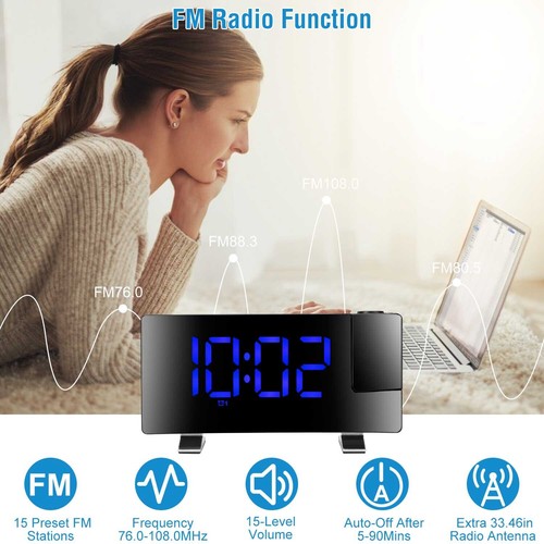 LED Digital Projector Rotatable Projection Snooze Dual Alarm Clock FM Radio USB - Picture 27 of 28