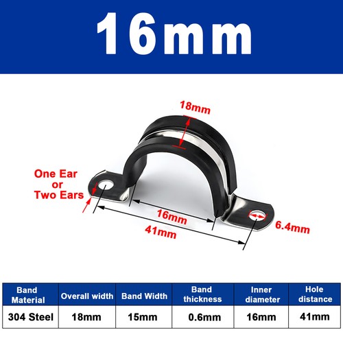 Rubber Lined P Clips Cable Mounting Hose Pipe Clamp Stainless Steel U Type 6-80 - Picture 33 of 62