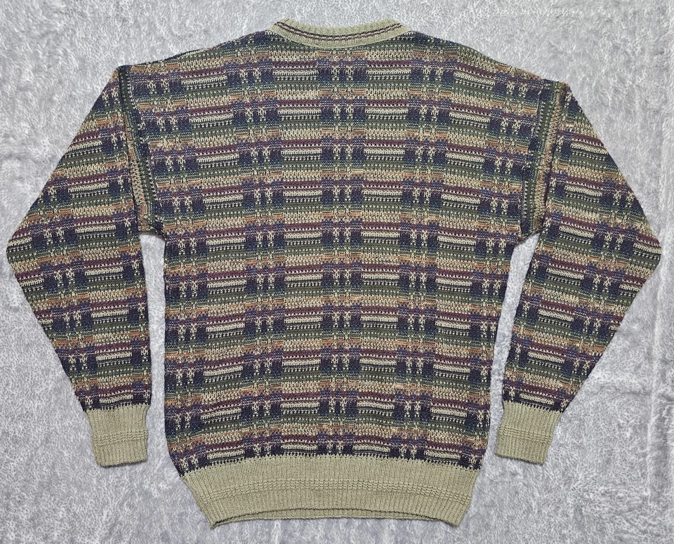 复古 Florence Tricot 毛衣条纹圆领男式中号意大利 — 第 3/4 张图片