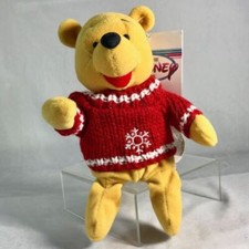 The Disney Store Christmas Snowflake Sweater Pooh Mini Bean Bag 8" Plush Stuffed