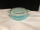 VINTAGE PYREX BUTTERPRINT TURQUOISE 1 PINT # 471 COVERED CASSEROLE DISH NR