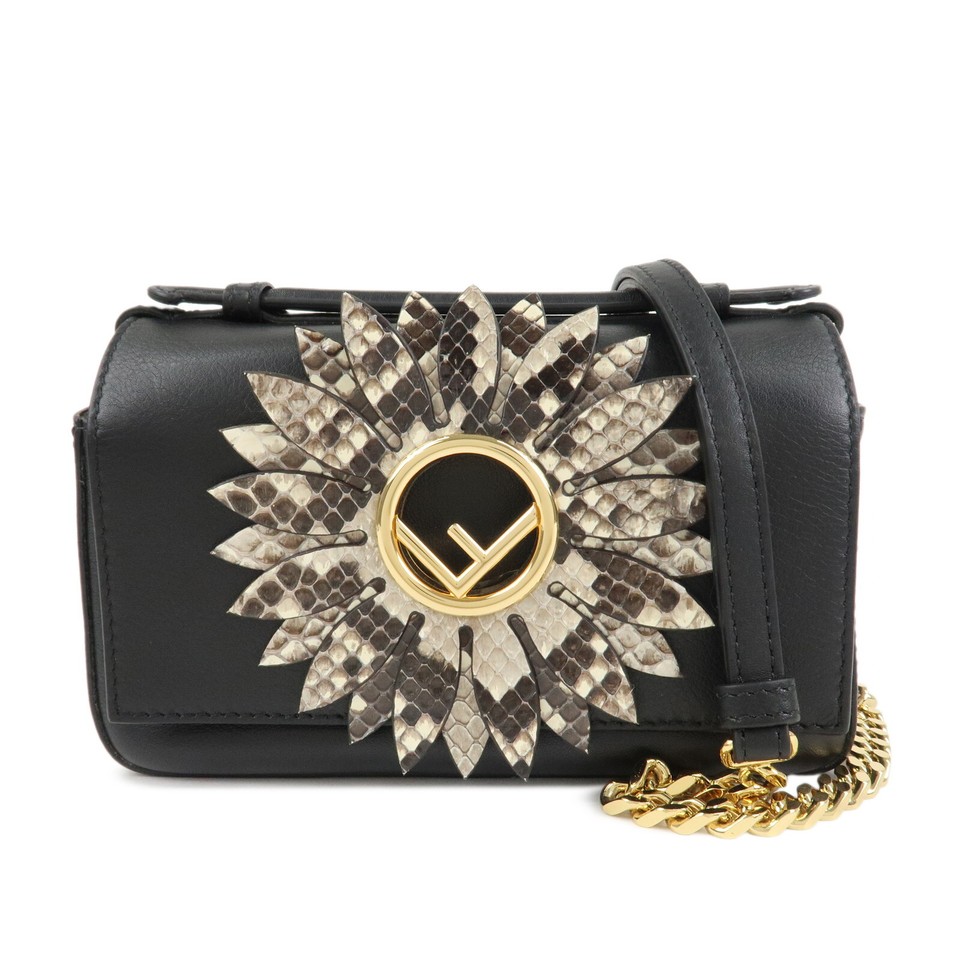 FENDI Leather Double Micro Baguette Shoulder Hand Bag Black 8M0371 Auth Used
