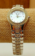 Bulova Pave Crystals White MOP Dial Stainless Steel Band Watch 6.5" New Battery