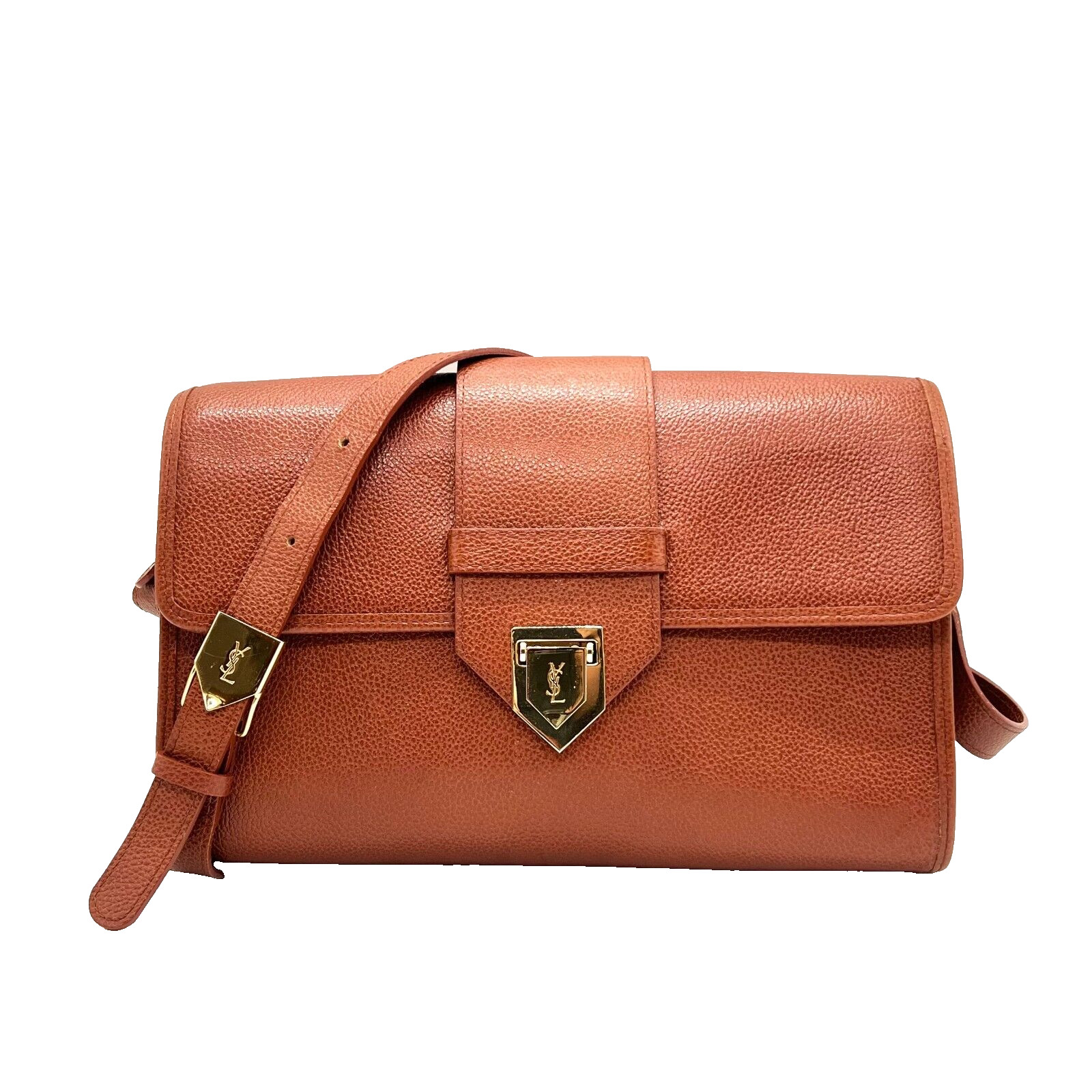 Yves Saint Laurent Vintage Leather Shoulder Crossbody Bag Brown