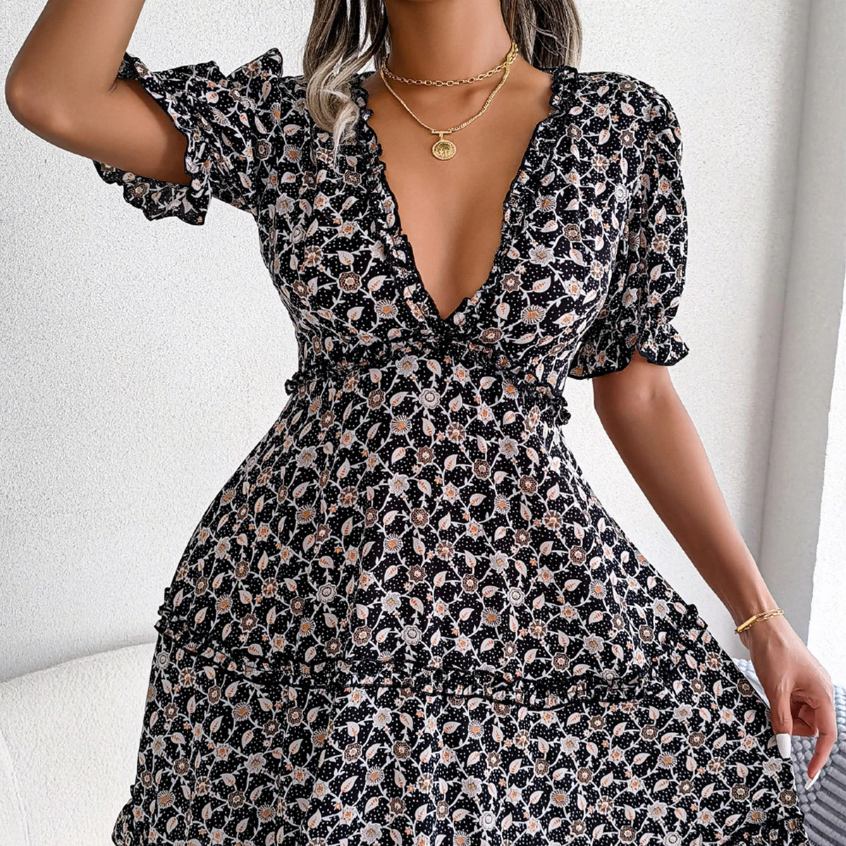 Deep v neck casual dress sales