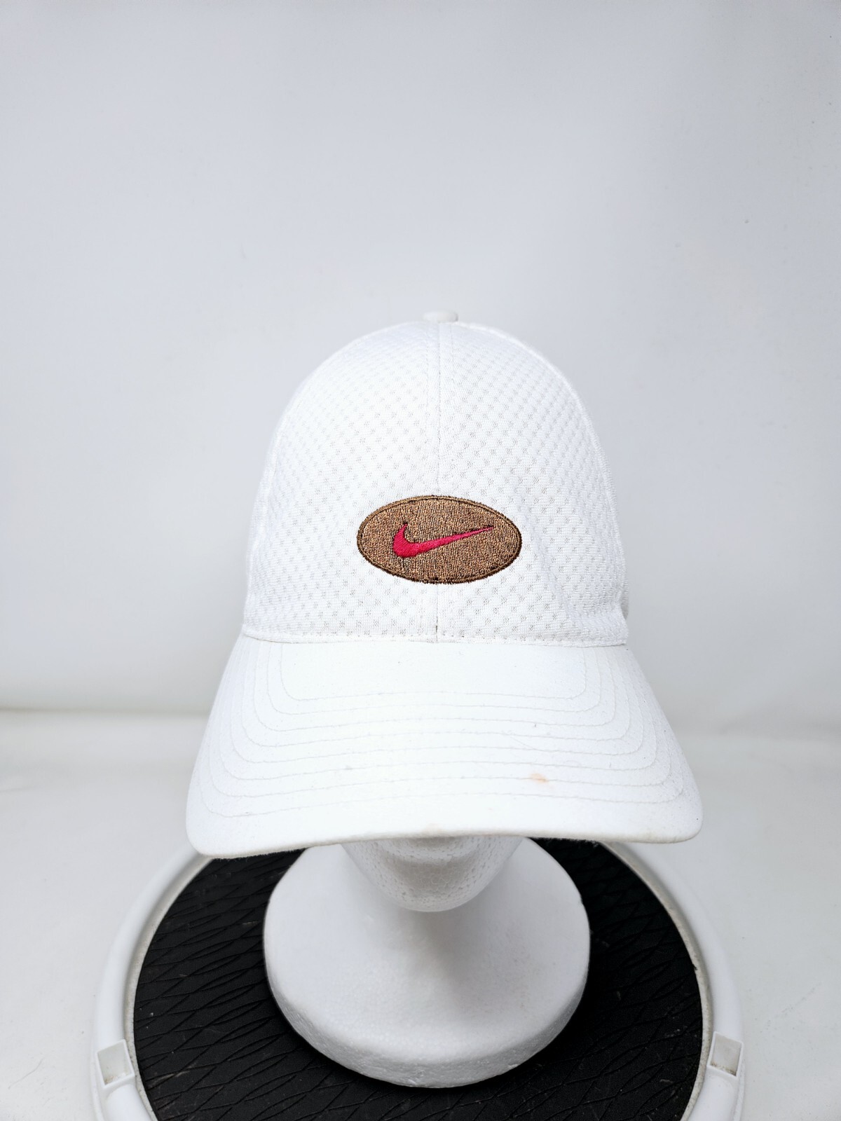 Vintage Nike Patch Center Swoosh White Adjustable Hat Y2K Used FAST SHIPPING