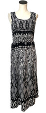 Elementz Women's Vintage Black and White Smocked Midi Dress size M Scoop Neck