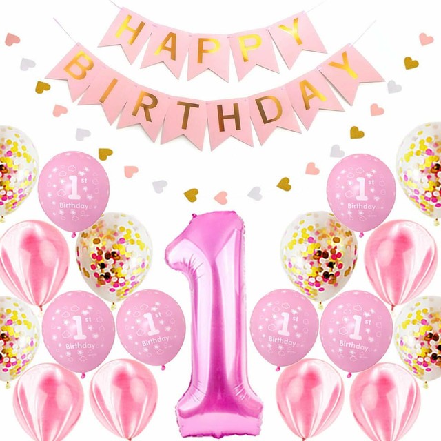 1st Birthday Party Balloon Kit Pink Gold White Decorations