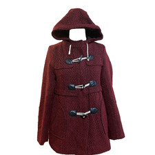 Rivers Hooded Coats Women 10 Wool Blend Red Lined Full Zip Toggles Long Sleeve
