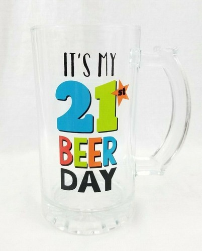 Tazza birra in vetro massiccio con manico 15 oz. "È IL MIO 21° GIORNO DELLA BIRRA" - NUOVO!!! - Foto 2 di 5