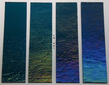 1108.31 - 1" x 4" - 4 IRIDIZED AQUAMARINE BLUE BULLSEYE 3mm THICK GLASS 90 COE