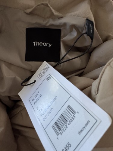 New Theory Offset Puffer Jacket Women’s Small Clay Beige Down Coat BNWT $455 S - Picture 6 of 6