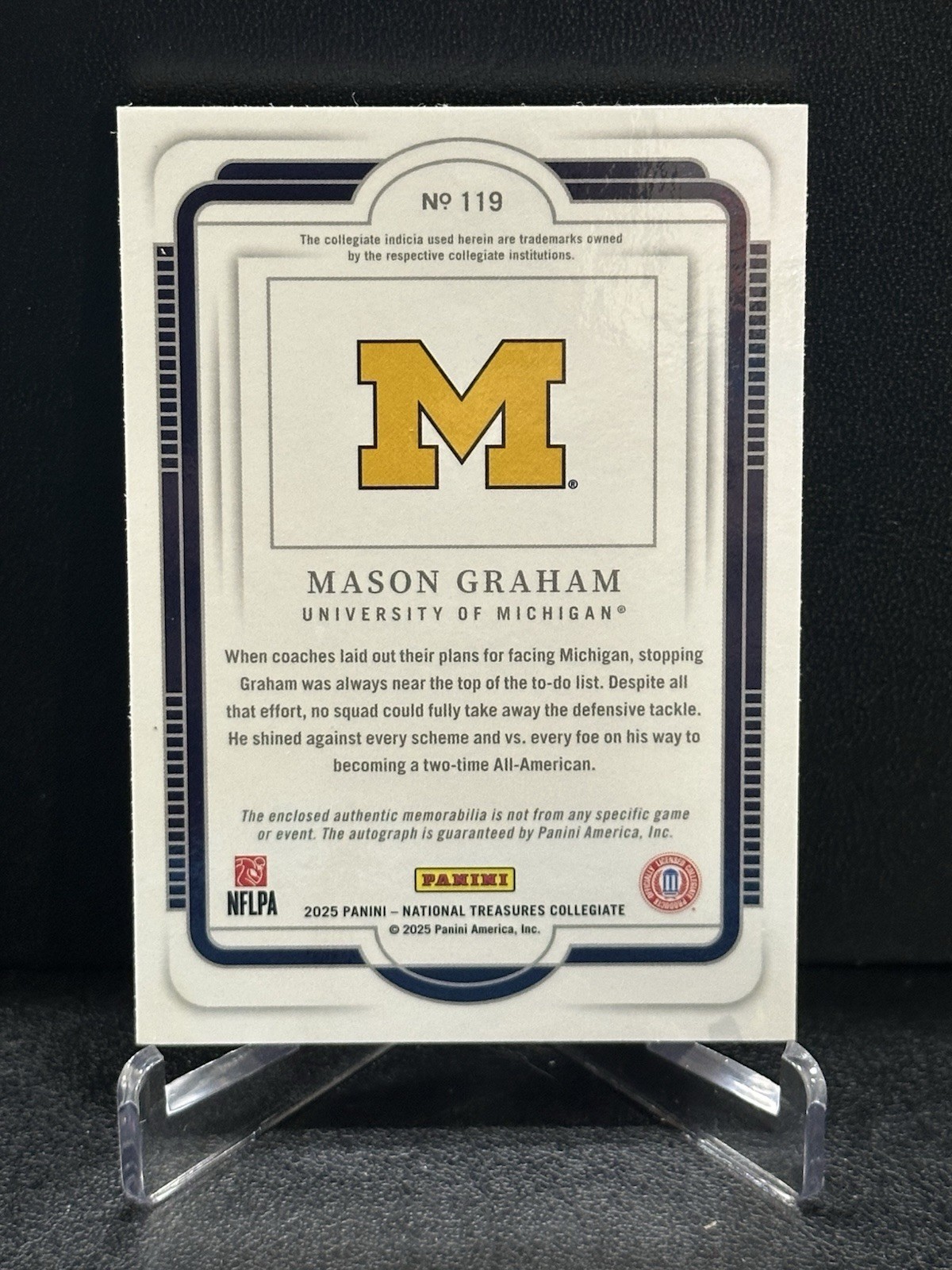 2025 National Treasures Collegiate Mason Graham #119 RPA /99 RC Patch Auto view 2