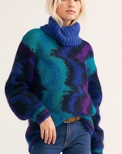 Vintage Pappagallo Mohair Blend Sweater Large Abstract Wave Knit Turtleneck 80s