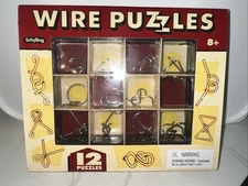 12 WIRE PUZZLES Brain Teaser mind game toy steel metal IQ test magic trick BOX