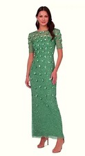 Adrianna Papell Green Slate 3-D Floral Beaded Evening Gown Dress Size 4P 299