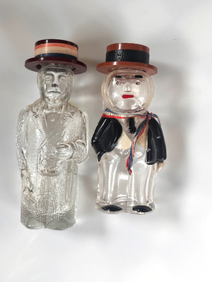 ANTIQUE-Glass PERFUME BOTTLES-LILAC LIORET-MAN WITH HAT FIGURAL PATRIOTIC