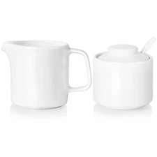 3-Piece Bright White Porcelain Sugar and Creamer Set Ceramics Cream Pitcher
