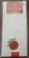 Christmas Napkins New In Pkg 4 Embroidered Ornaments Cotton Bed Bath & Beyond 