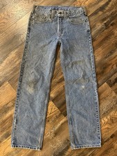 Men  s Carhartt Traditional Fit B480-DPS Stained Straight Blue Jeans Size 30 32