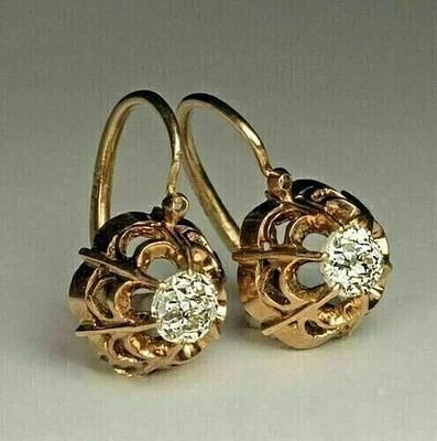 Elegante Creolen 14K Gelbgold vergoldet 2Ct Rundschliff Lab Created Diamant