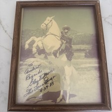 Vintage Autographed The Lone Ranger Clayton Moore & Silver Framed Photo 4/29/85