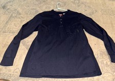 Bulwark FR Long Sleeve Henley Cat2 2112 Sz Large Blue 100 Cotton