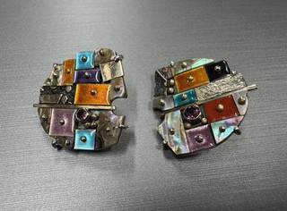 EARL PARDON PAIR OF EARRINGS Sterling silver 14k gold enamel pure silver