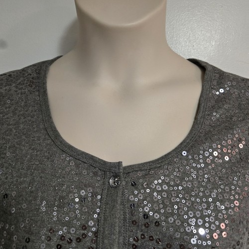 Quacker Factory Sz 3X Gray Sparkle & Shine Sequin Knit Duet Cardigan A218127 NEW - Picture 2 of 7