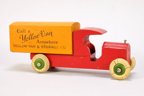 1920s Strombecker Yellow Van & Storage Advertising Wood Toy C-Cab Moving Truck - Picture 3 of 5