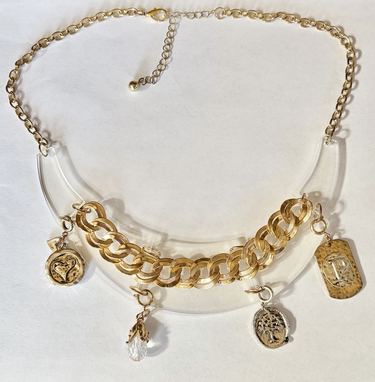 UNIQUE Statement Charm Necklace Initial P Clear L… - image 1