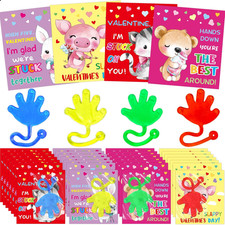 28 Pack Valentine Sticky Hands for Kids - Fun Classroom Party Favors 
