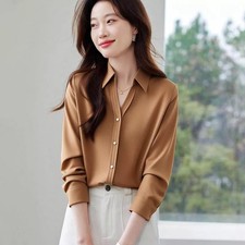 Camicia Elegante Donna Maniche Lunghe Ufficio Cerimonia Caramello Beige CF67236