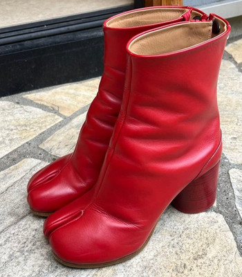 Maison Margiela TABI Leather Short Boots 35.5 Ladies' Red Leather Used from JPN