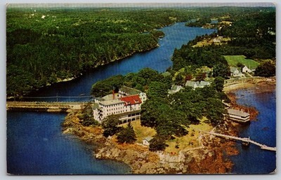 Oake Grove Hotel Boothbay Harbor Maine Aerial View Vintage Postcard  C403