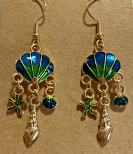 SeaShell Clam Starfish Turquoise Green Dangle Earrings Pierced Jewelry New Beach