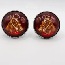 Vintage Horse Bridle Rosettes Red English Horse Head HA Chapman Pair