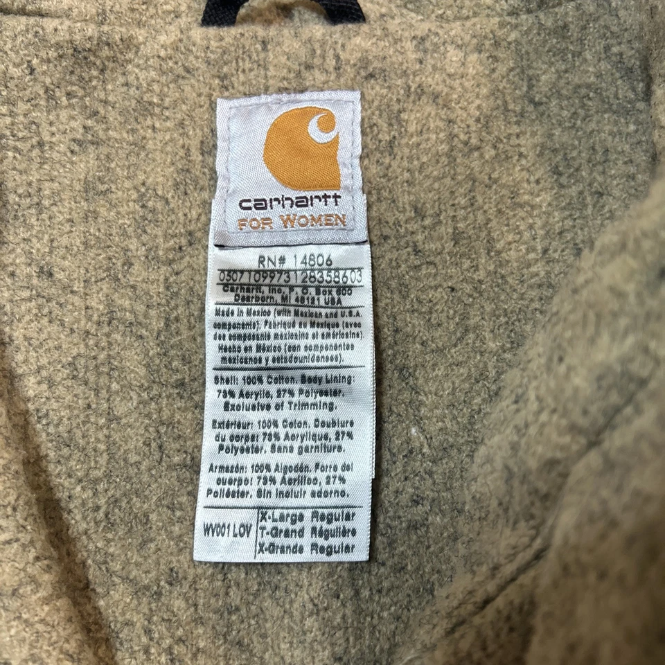 Chaleco Carhartt Lona Sherpa Forrado Para Mujer Talla XL Marrón Oscuro Cremallera Completa WV001 DKB Foto 2 de 4