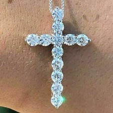 Christmas Sale Moissanite Cross Pendant 2.25 CT Round Cut Solid 14K White Gold