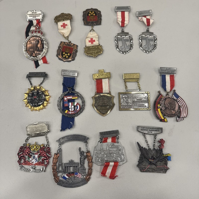 Lot 14 Vintage German IVV Volkswanderung Hiking MedalBadges 1970s Wanderfreunde